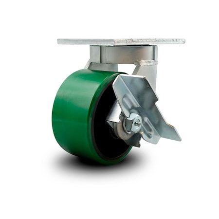 Service Caster 6 Inch Extra Heavy Duty Green Poly on Cast Iron Wheel Swivel Caster with Brake SCC-KP92S630-PUR-GB-SLB
